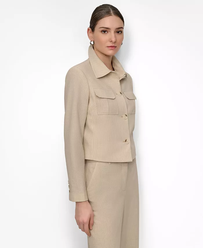 DKNY Women's Seersucker Button-Front Cropped Jacket Women's Fashion Shoes & Accessories
