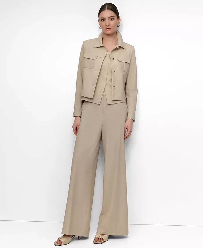 DKNY Women's Seersucker Button-Front Cropped Jacket Women's Fashion Shoes & Accessories