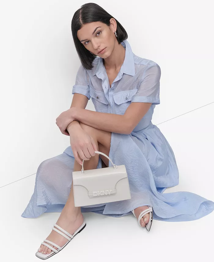 DKNY Women's Short-Sleeve Button-Front Tech Shirt Women's Fashion Shoes & Accessories