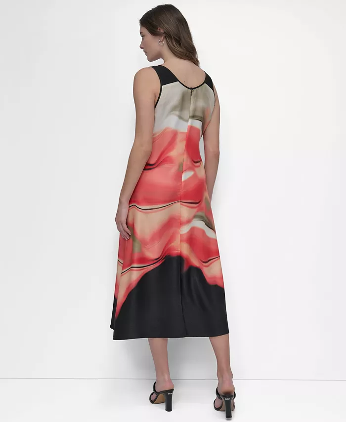 DKNY Women's Sleeveless Border Print Shift Dress Women's Fashion Shoes & Accessories