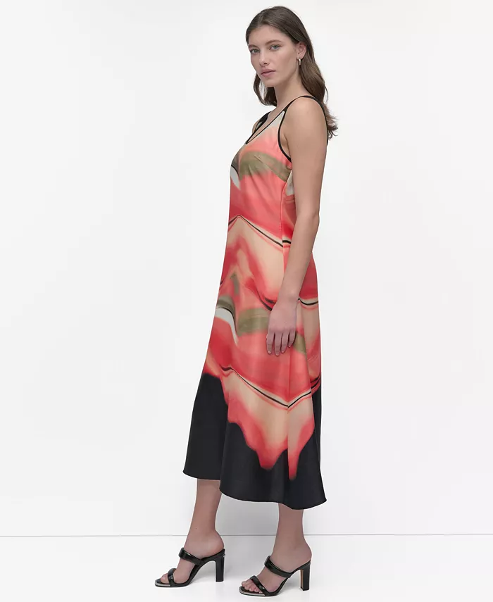 DKNY Women's Sleeveless Border Print Shift Dress Women's Fashion Shoes & Accessories