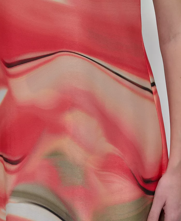 DKNY Women's Sleeveless Border Print Shift Dress Women's Fashion Shoes & Accessories