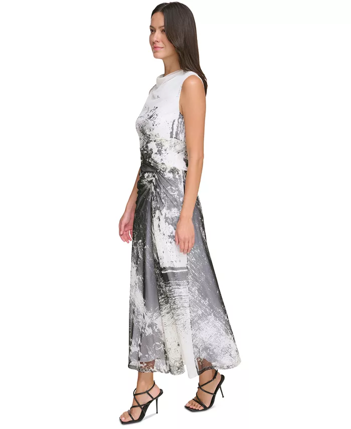 DKNY Women's Sleeveless Cowlneck Side-Ruched Midi Dress Women's Fashion Shoes & Accessories