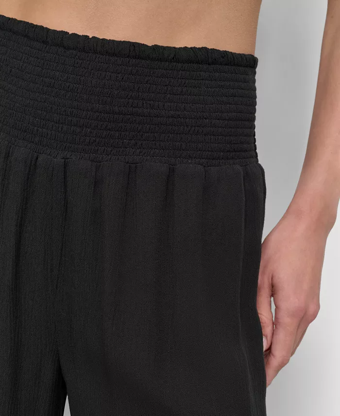 DKNY Women's Smocked-Waist Cover-Up Pull-On Pants Women's Fashion Shoes & Accessories