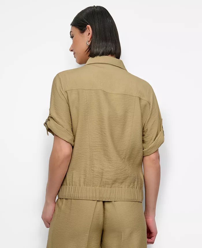 DKNY Women's Snap-Front Roll-Tab Short-Sleeve Jacket Women's Fashion Shoes & Accessories