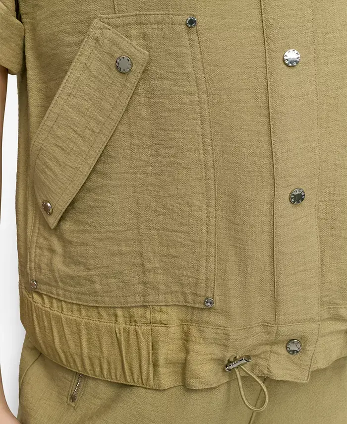 DKNY Women's Snap-Front Roll-Tab Short-Sleeve Jacket Women's Fashion Shoes & Accessories