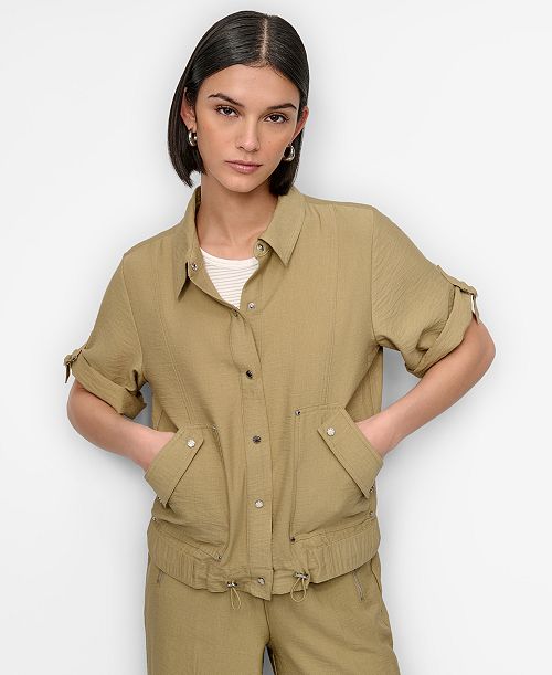 DKNY Women's Snap-Front Roll-Tab Short-Sleeve Jacket Women's Fashion Shoes & Accessories