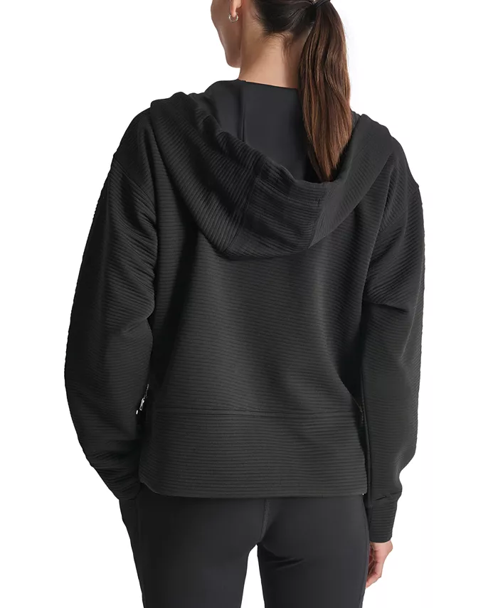 DKNY Women's Tech Ottoman Full-Zip Hoodie Women's Fashion Shoes & Accessories