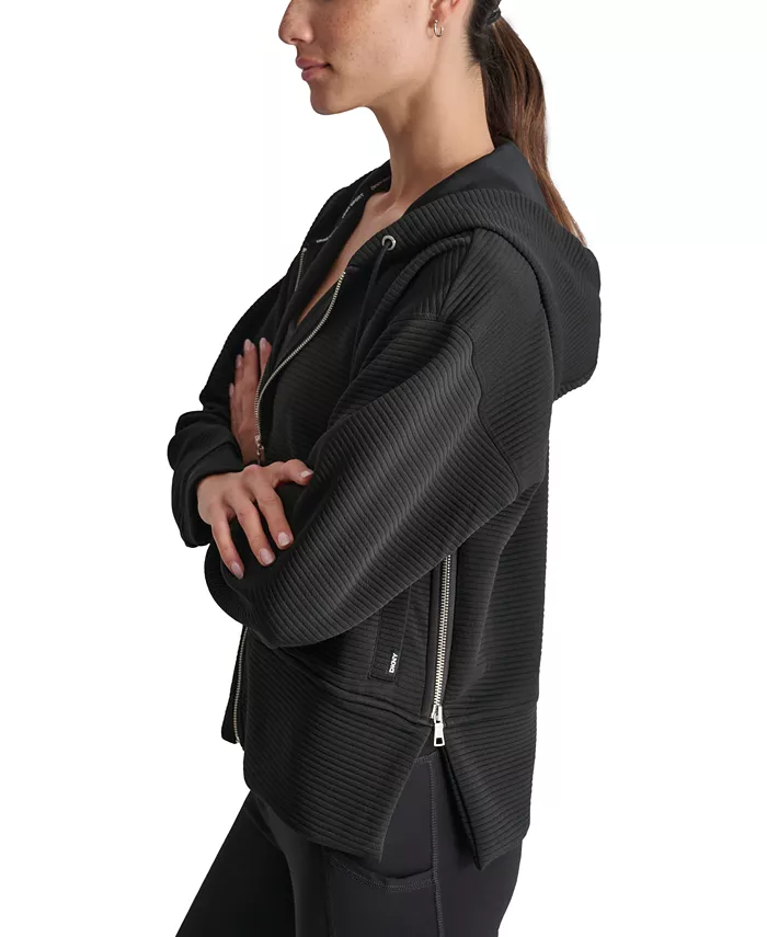 DKNY Women's Tech Ottoman Full-Zip Hoodie Women's Fashion Shoes & Accessories