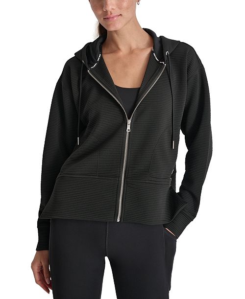 DKNY Women's Tech Ottoman Full-Zip Hoodie Women's Fashion Shoes & Accessories