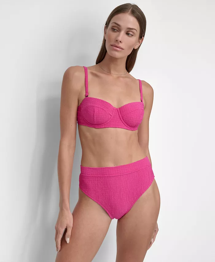 DKNY Women's Textured Molded Balconette Bikini Top & High-Waist Bottoms Women's Fashion Shoes & Accessories