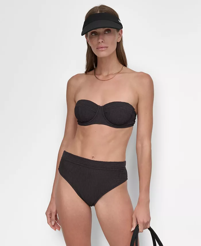 DKNY Women's Textured Molded Balconette Bikini Top & High-Waist Bottoms Women's Fashion Shoes & Accessories