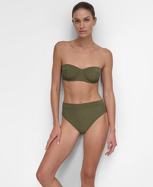 DKNY Women's Textured Molded Balconette Bikini Top & High-Waist Bottoms Women's Fashion Shoes & Accessories