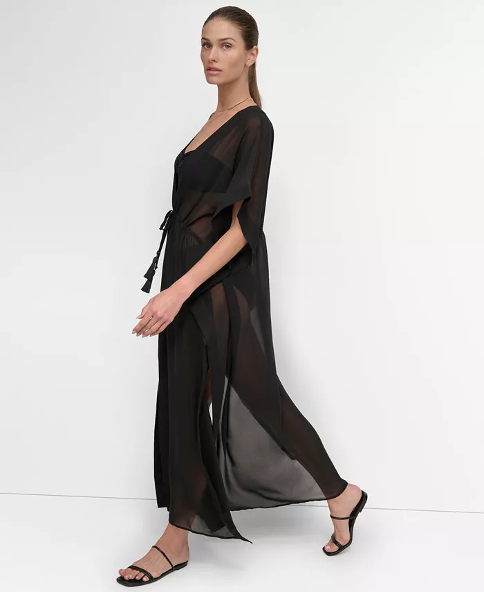 DKNY Women's Tie-Front Cover-Up Kaftan Women's Fashion Shoes & Accessories