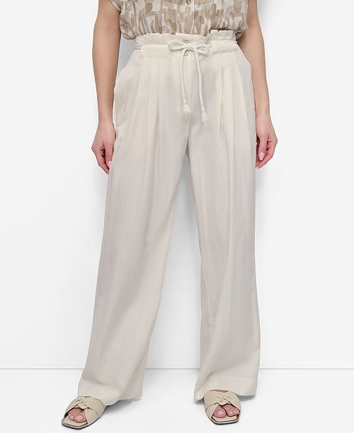DKNY Women's Tie-Front Wide-Leg Pants Women's Fashion Shoes & Accessories