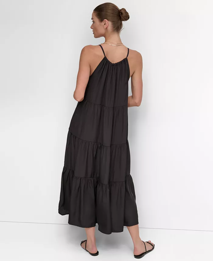 DKNY Women's Tiered Maxi Dress Swim Cover-Up Women's Fashion Shoes & Accessories