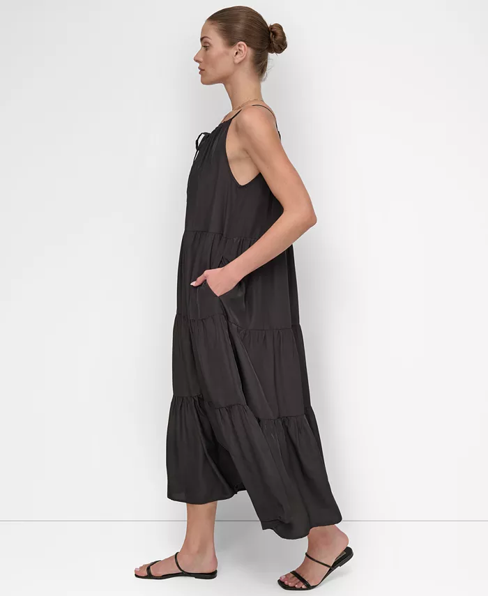DKNY Women's Tiered Maxi Dress Swim Cover-Up Women's Fashion Shoes & Accessories