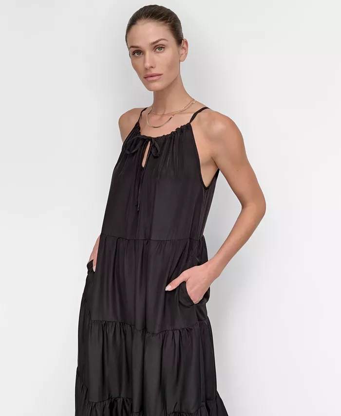 DKNY Women's Tiered Maxi Dress Swim Cover-Up Women's Fashion Shoes & Accessories