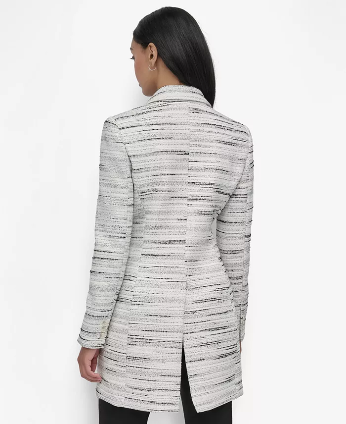 DKNY Women's Tweed Notch-Collar One-Button Long Blazer Women's Fashion Shoes & Accessories