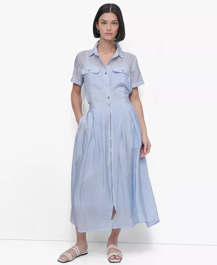 DKNY Women's Zip-Front Tech Midi Skirt Women's Fashion Shoes & Accessories