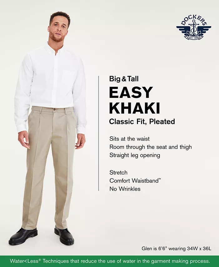 Dockers Men's Big & Tall Easy Classic Pleated Fit Khaki Stretch Pants Men's Fashion & Accessories
