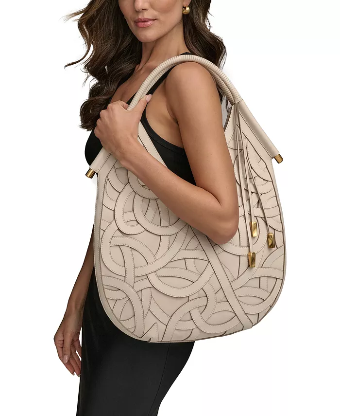 Donna Karan New York Baldwin Woven Leather Floral Shoulder Bag Handbags Purses & Accessories