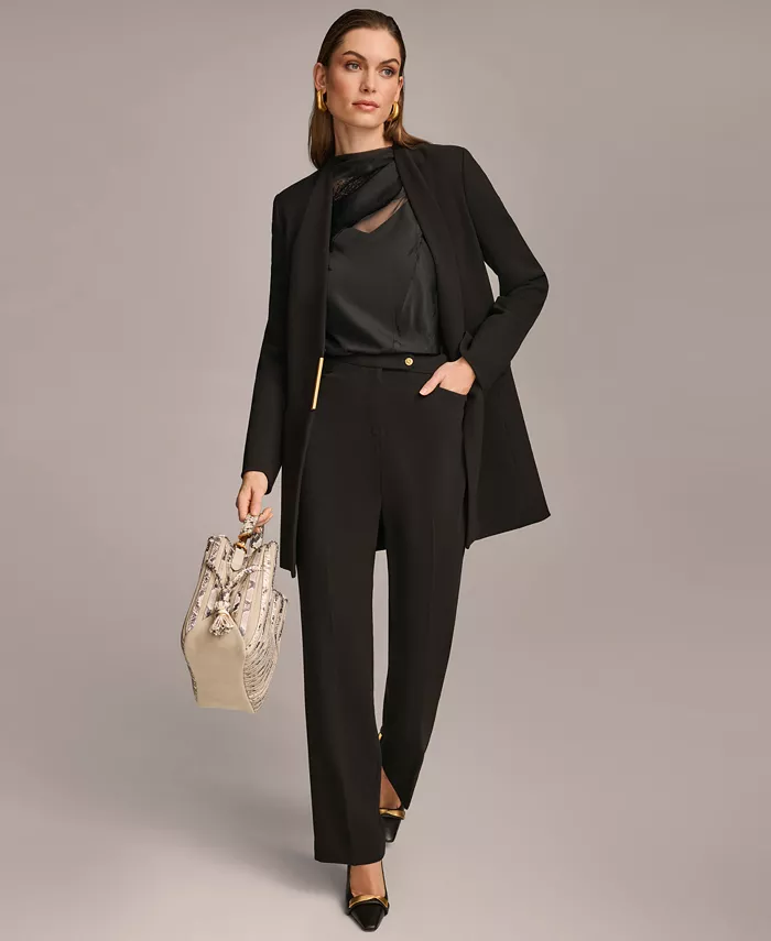 Donna Karan New York Donna Karan Collarless Topper Jacket & Straight Leg Pant Women's Fashion Shoes & Accessories