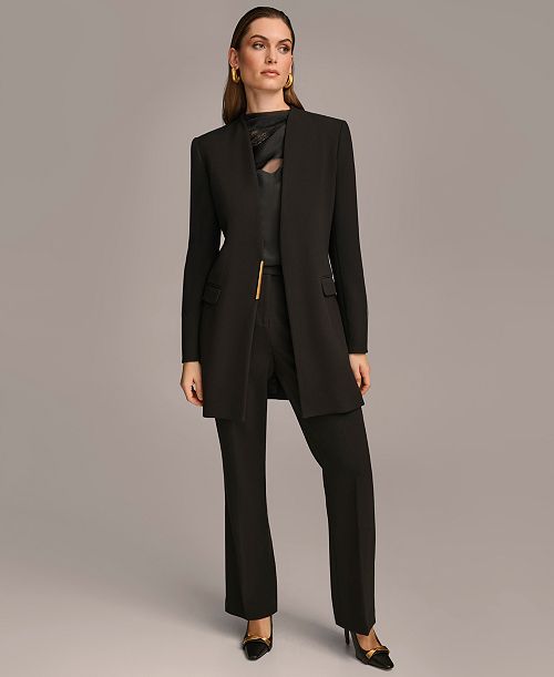 Donna Karan New York Donna Karan Collarless Topper Jacket & Straight Leg Pant Women's Fashion Shoes & Accessories