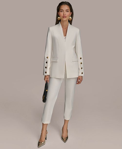 Donna Karan New York Donna Karan Women's Button Sleeve Blazer & Slim-Leg Ankle Pants Women's Fashion Shoes & Accessories