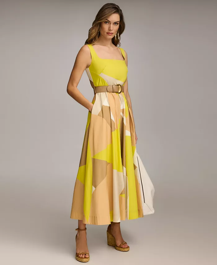 Donna Karan New York Donna Karan Women's Square-Neck Buckled Sleeveless Midi Dress Women's Fashion Shoes & Accessories