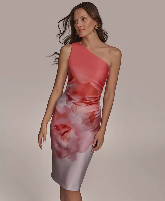 Donna Karan New York Petite Floral One-Shoulder Sheath Dress Women's Fashion Shoes & Accessories