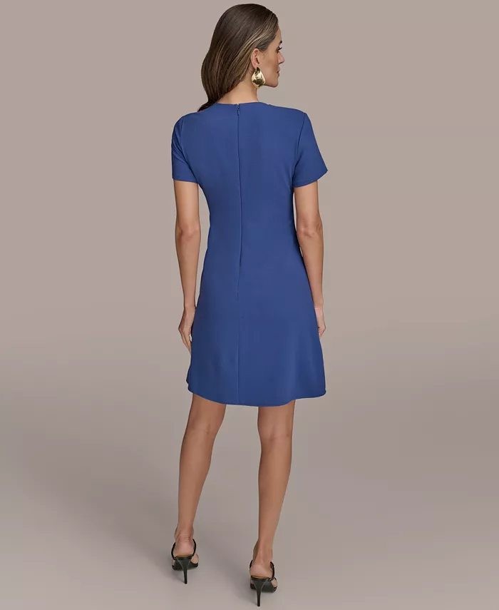 Donna Karan New York Petite Jewel-Neck Side-Ruched Dress Women's Fashion Shoes & Accessories