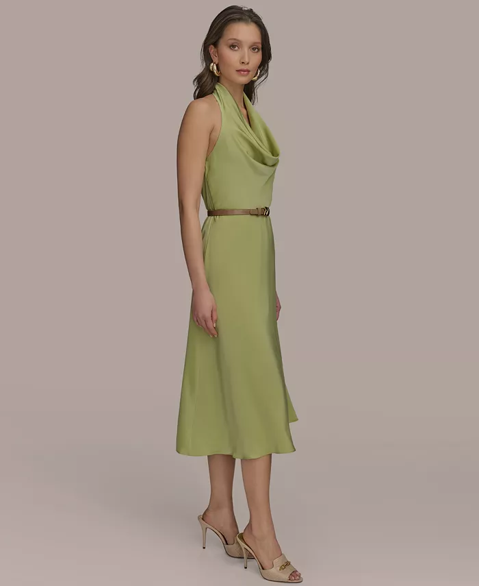 Donna Karan New York Petite Satin Belted Cowlneck Midi Dress Women's Fashion Shoes & Accessories