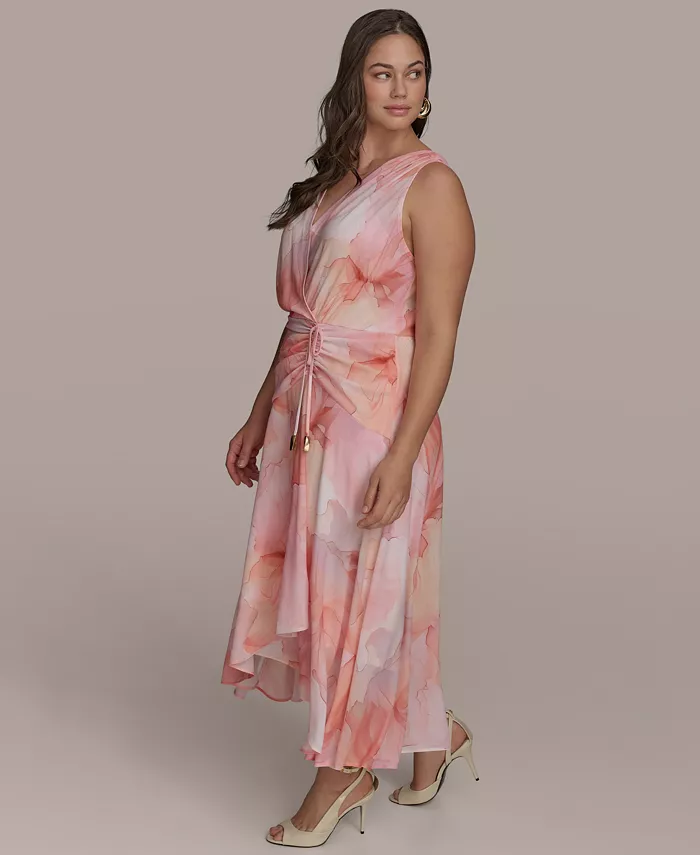 Donna Karan New York Plus Size Floral-Print Surplice Midi Dress Women's Fashion Shoes & Accessories
