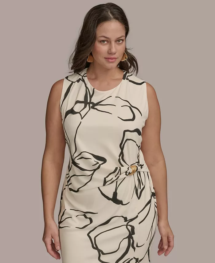 Donna Karan New York Plus Size Hardware-Trim Side-Twist Dress Women's Fashion Shoes & Accessories