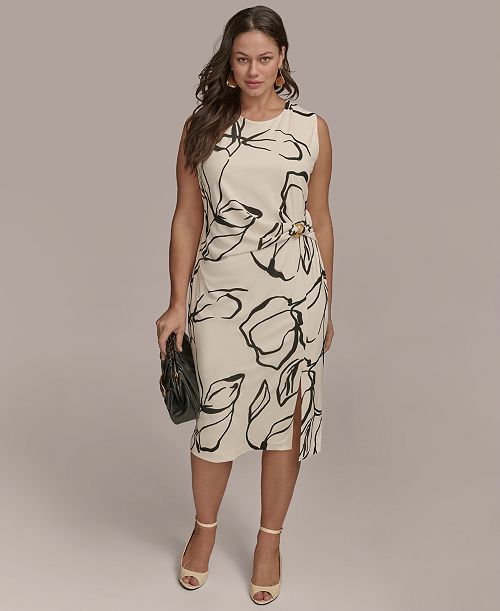 Donna Karan New York Plus Size Hardware-Trim Side-Twist Dress Women's Fashion Shoes & Accessories