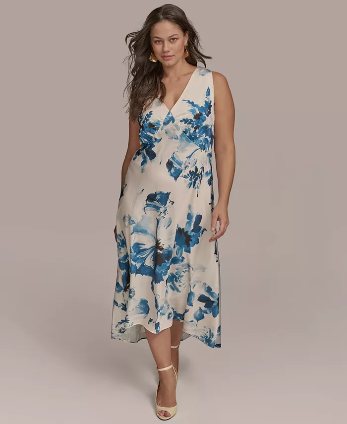 Donna Karan New York Plus Size V-Neck High-Low Dress Women's Fashion Shoes & Accessories