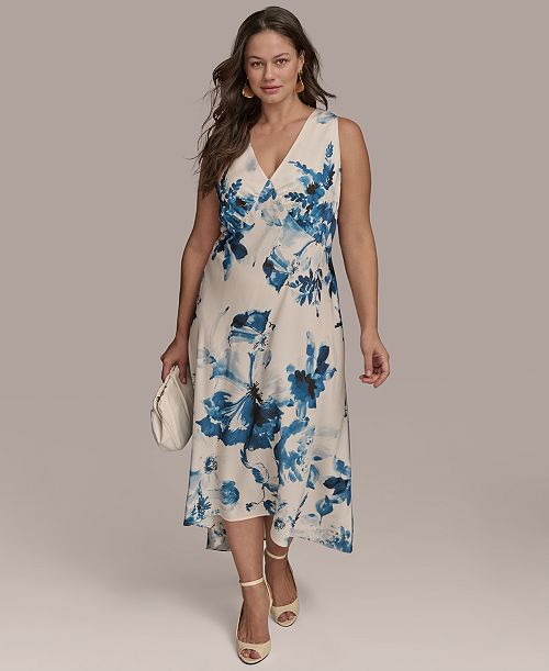 Donna Karan New York Plus Size V-Neck High-Low Dress Women's Fashion Shoes & Accessories