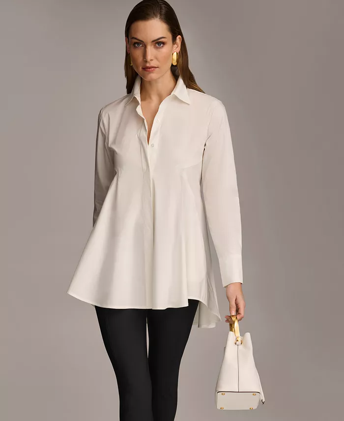Donna Karan New York Women's A-Line Button Down Poplin Tunic Women's Fashion Shoes & Accessories