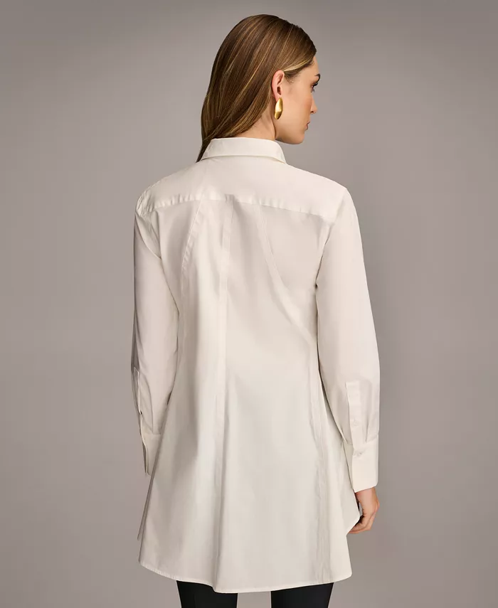 Donna Karan New York Women's A-Line Button Down Poplin Tunic Women's Fashion Shoes & Accessories