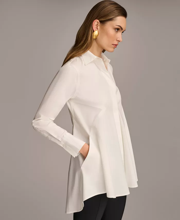 Donna Karan New York Women's A-Line Button Down Poplin Tunic Women's Fashion Shoes & Accessories