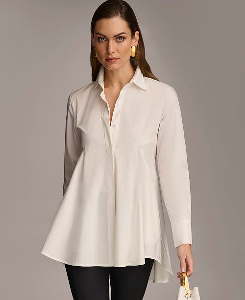 Donna Karan New York Women's A-Line Button Down Poplin Tunic Women's Fashion Shoes & Accessories