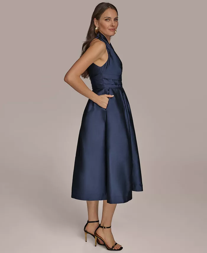 Donna Karan New York Women's A-Line Halter Midi Dress Women's Fashion Shoes & Accessories