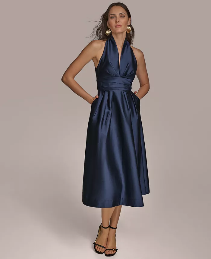 Donna Karan New York Women's A-Line Halter Midi Dress Women's Fashion Shoes & Accessories