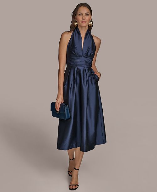 Donna Karan New York Women's A-Line Halter Midi Dress Women's Fashion Shoes & Accessories