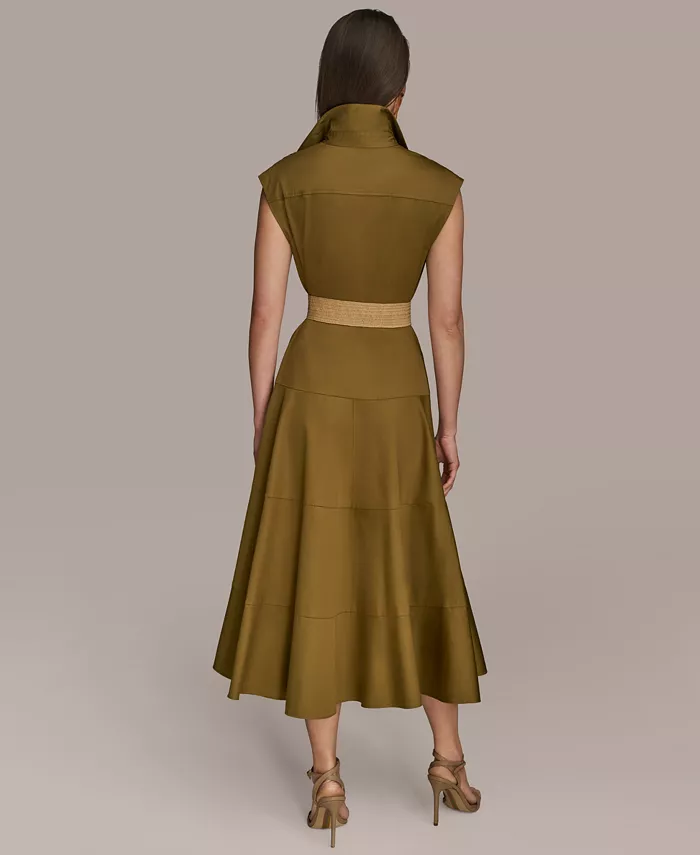 Donna Karan New York Women's Belted Cap-Sleeve Dress Women's Fashion Shoes & Accessories