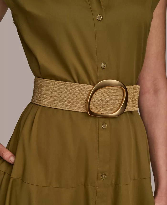 Donna Karan New York Women's Belted Cap-Sleeve Dress Women's Fashion Shoes & Accessories