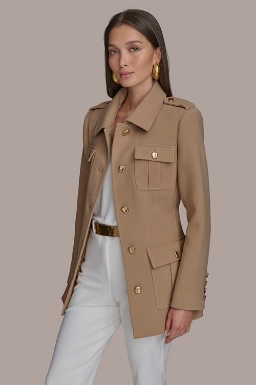 Donna Karan New York Women's Belted Crepe Jacket Women's Fashion Shoes & Accessories