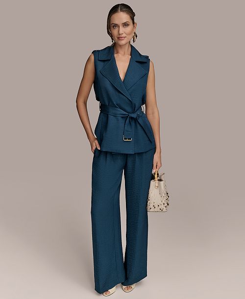 Donna Karan New York Women's Belted Vest & Pull-On Pants Women's Fashion Shoes & Accessories