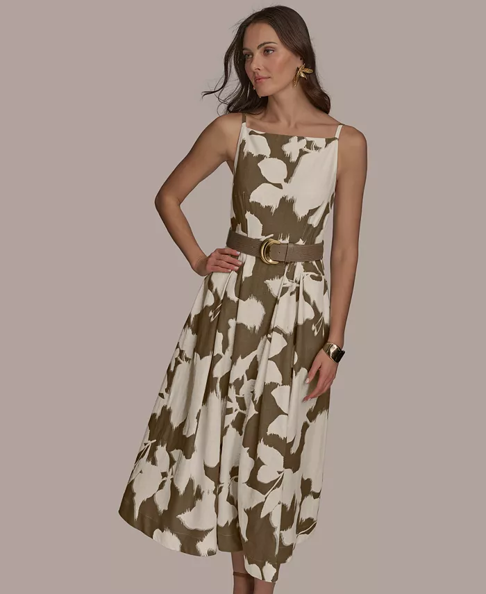 Donna Karan New York Women's Boat-Neck Linen Midi Dress Women's Fashion Shoes & Accessories